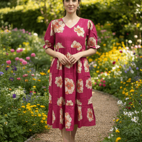 Roselle Bloom Vatican Silk Midi Dress