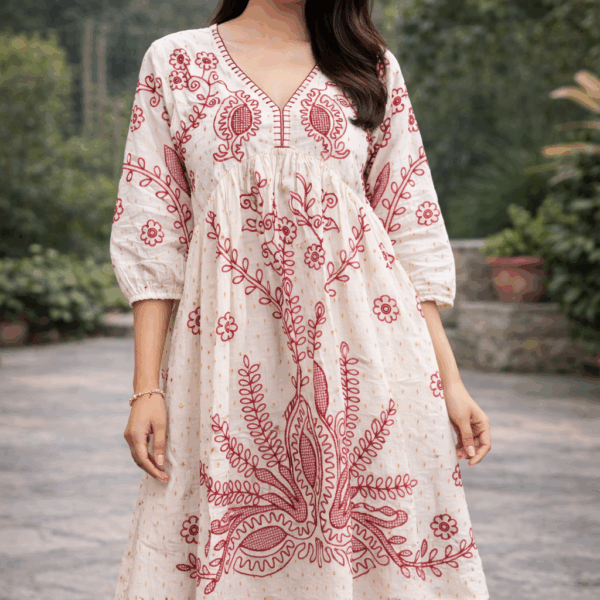 Ivory Ruby Embroidered Mul Cotton Tunic Dress