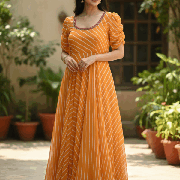 Sunbeam Stripe Georgette Anarkali with Maggam Work