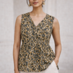 AAVI Sandstone Vine Cotton Peplum Top