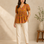 AAVI Autumn Bloom Cotton Peplum Top