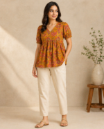 AAVI Autumn Bloom Cotton Peplum Top