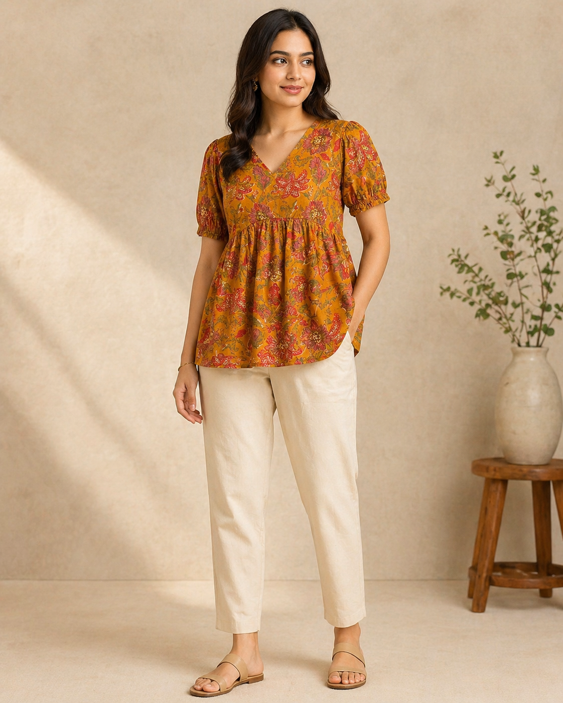 17123A91-33E4-4876-ADB3-843231CF571F AAVI Autumn Bloom Cotton Peplum Top - Image 1