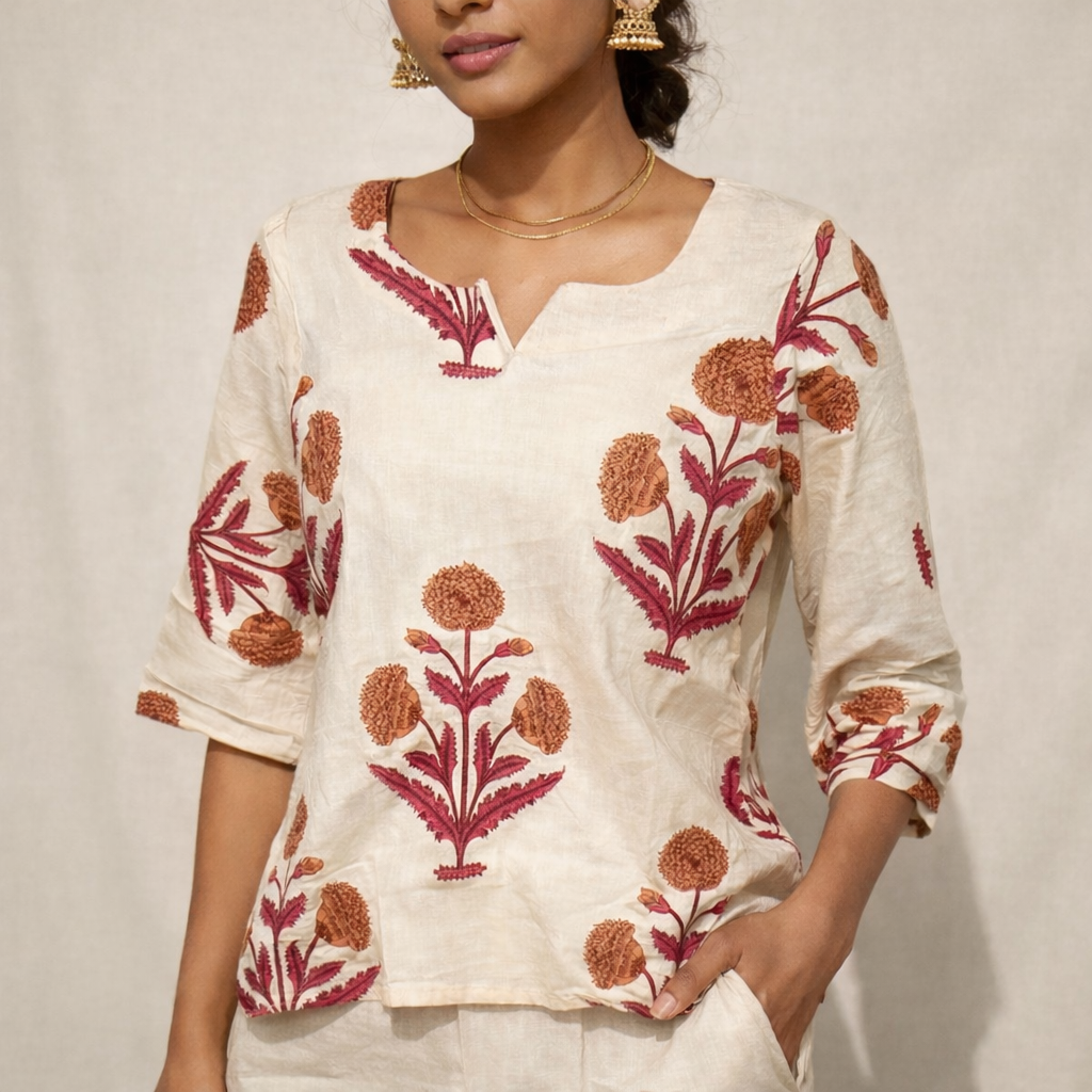 556D57F6-1A74-4287-B51E-4043C1A38414 AAVI Ivory Blossom Cotton Short Top - Image 1