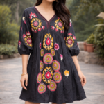 Midnight Bloom Embroidered Tunic Dress