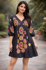 Midnight Bloom Embroidered Tunic Dress