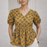 AAVI Mustard Meadow Cotton Peplum Top