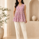 AAVI Lavender Meadow Cotton Peplum Top