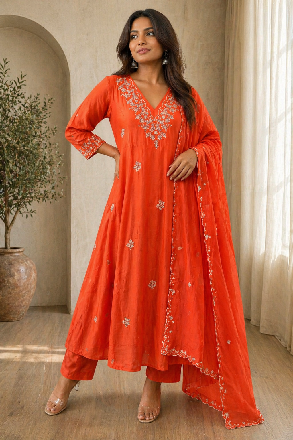 D7D439B6-1D5C-426D-A674-D4B999564E26 Sindoor Glow Mul Chanderi Set - Image 1