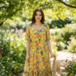Golden Bloom Floral Midi Dress