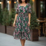 Midnight Bloom Floral Midi Dress