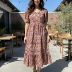 Rust Bloom Kalamkari Cotton Midi Frock