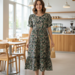 Midnight Vine Kalamkari Cotton Midi Frock