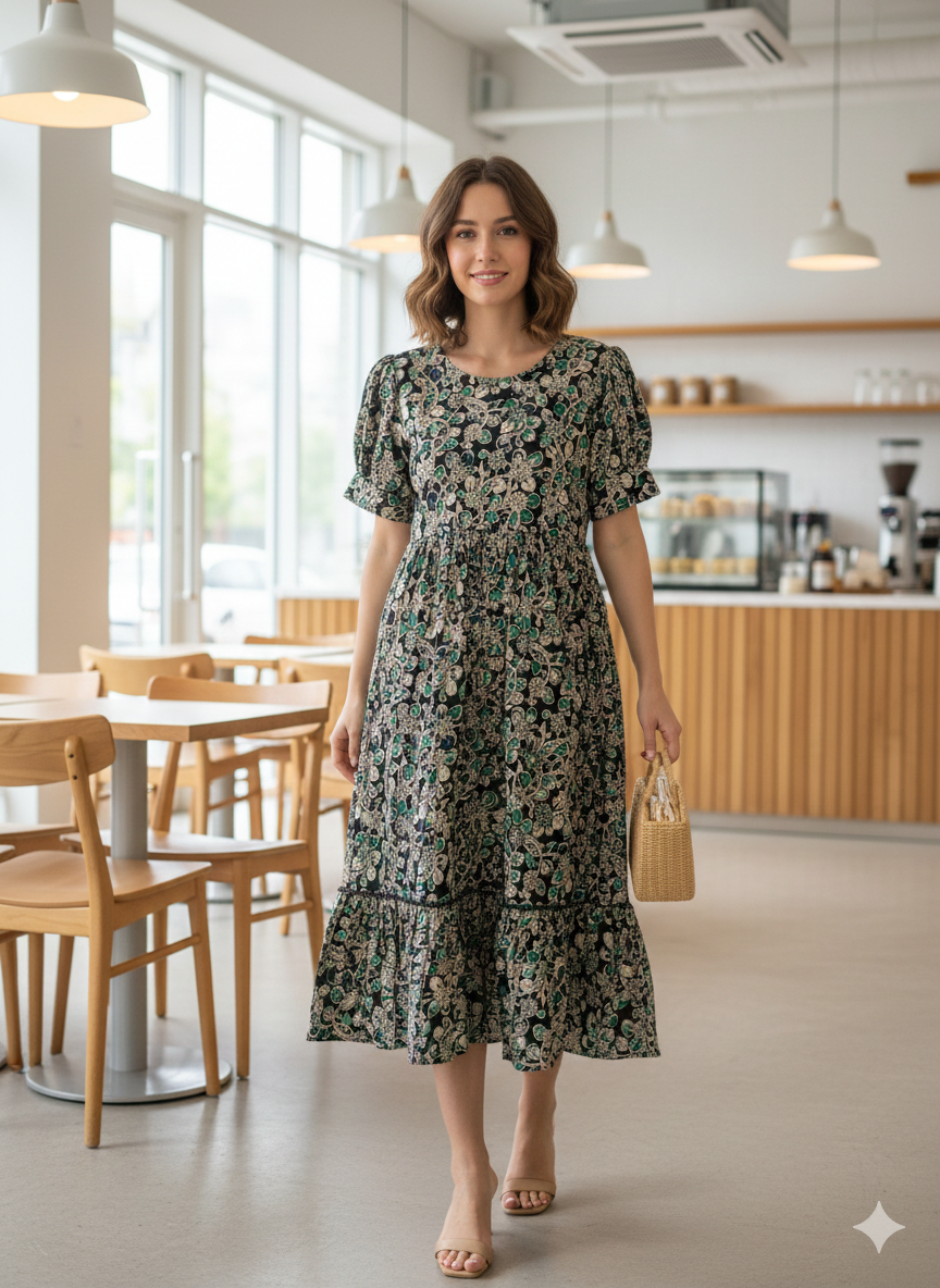 IMG_0950 Midnight Vine Kalamkari Cotton Midi Frock - Image 1