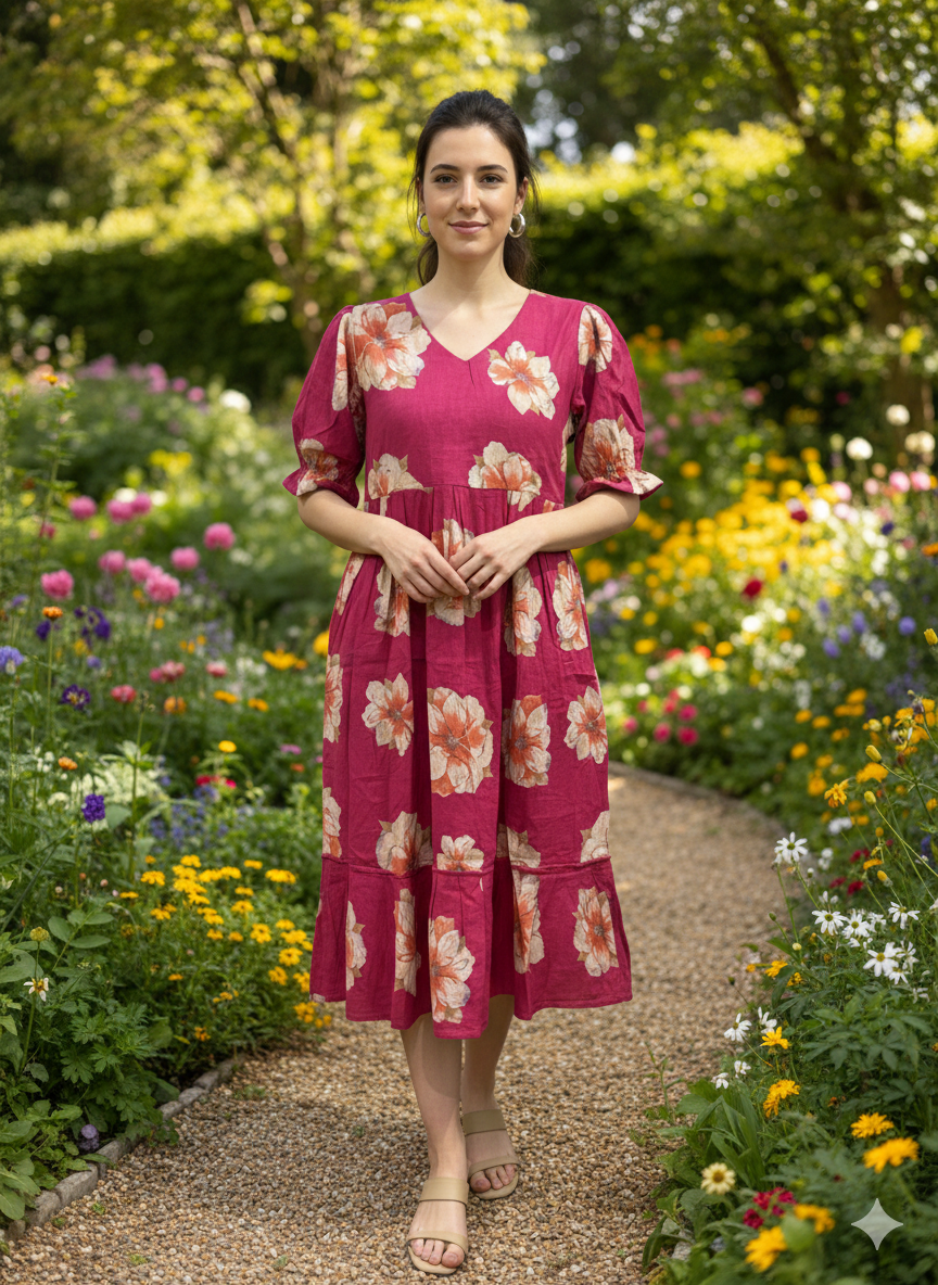 IMG_0960 Berry Bloom Roman Silk Midi Frock - Image 1