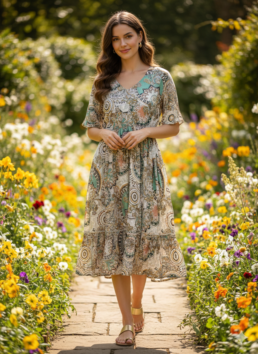 IMG_1279 Ivory Aura Roman Silk Midi Frock - Image 1