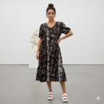 Noir Blossom Roman Silk Midi Frock