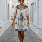 Azure Bloom Mul Cotton Tunic Dress