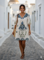 Azure Bloom Mul Cotton Tunic Dress