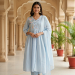 Powder Blue Bloom Mul Cotton Set