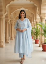 Powder Blue Bloom Mul Cotton Set