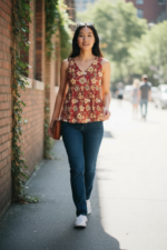 AAVI Crimson Bloom Cotton Peplum Top