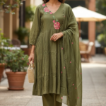 Olive Bloom Mul Chanderi Set