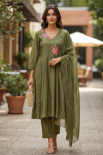 Olive Bloom Mul Chanderi Set