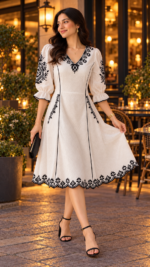 Ivory Noir Embroidered Cotton Dress - Image 5