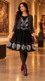 Midnight Charm Embroidered Cotton Dress - Image 5
