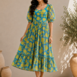 Azure Bloom Chiffon Midi Frock