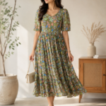 Olive Meadow Georgette Midi Dress