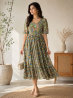 Olive Meadow Georgette Midi Dress