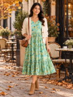 Blue Meadow Chiffon Midi Dress - Image 3