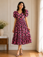 Midnight Blossom Georgette Midi Dress