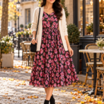 Midnight Garden Floral Georgette Midi Dress