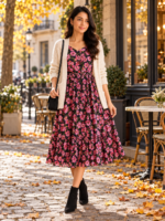 Midnight Garden Floral Georgette Midi Dress