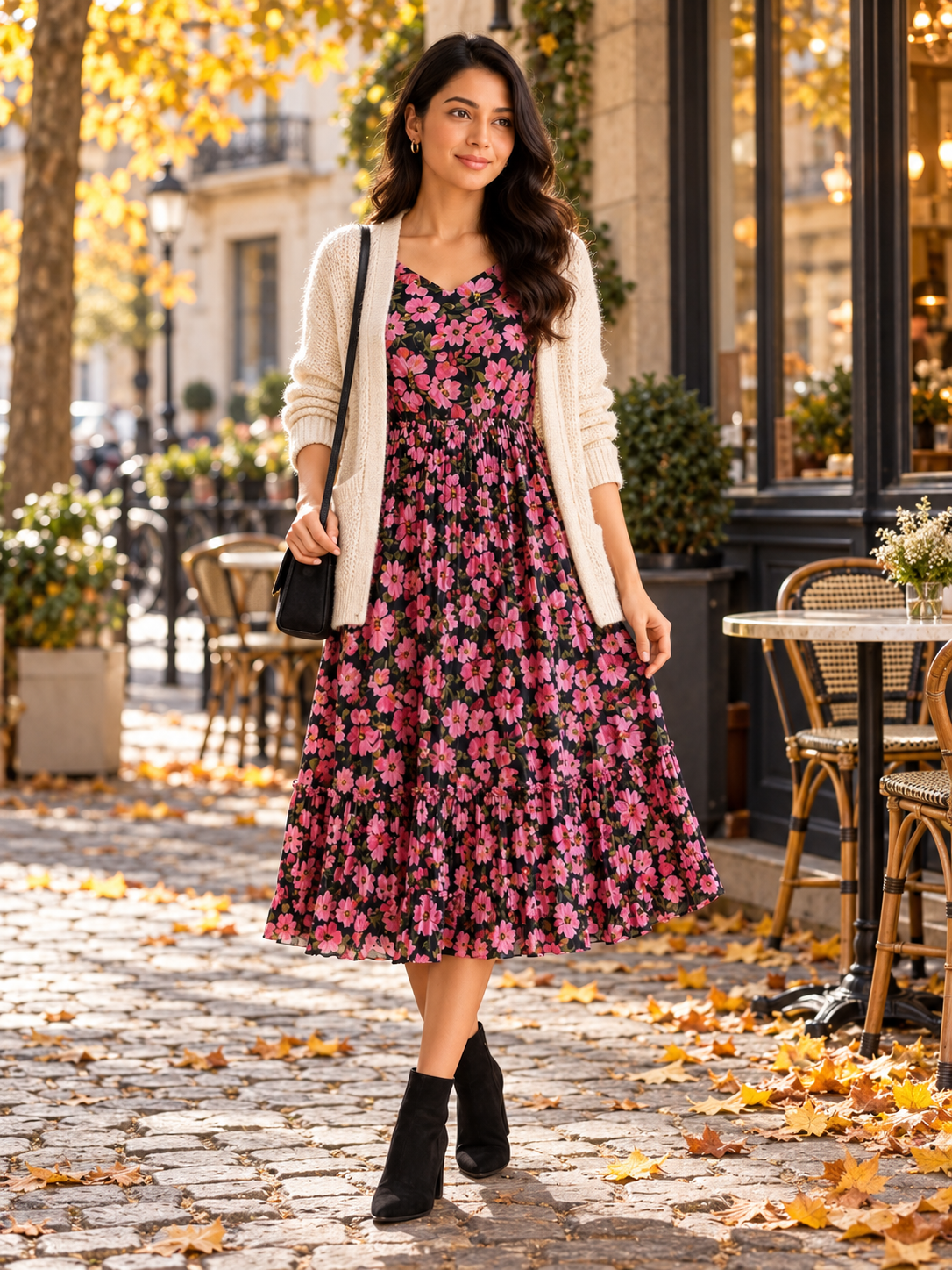 2b213318-1b33-48e3-b29a-06f701d1d449-2 Midnight Garden Floral Georgette Midi Dress - Image 1