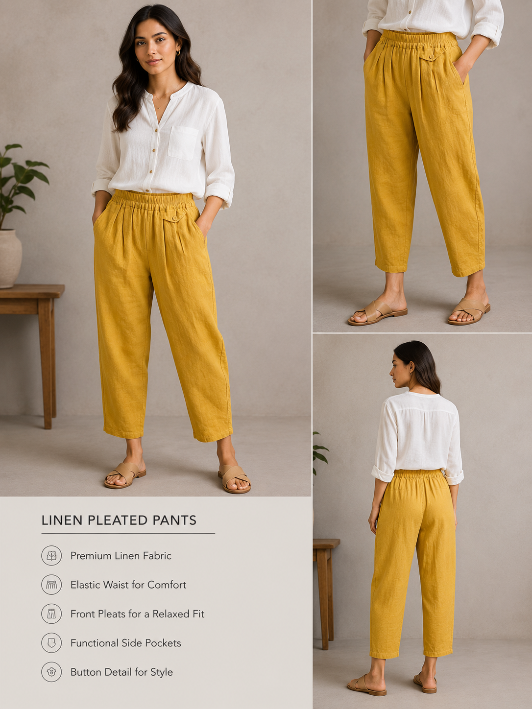 307023B5-1642-48D0-9BA1-49547AE9D26B Golden Harvest Linen Pleated Pants - Image 1