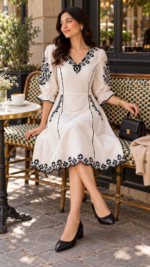 Ivory Noir Embroidered Cotton Dress - Image 3
