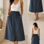 Midnight Charm Button-Down Midi Skirt