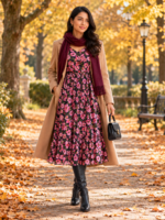 Midnight Blossom Georgette Midi Dress