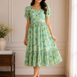 Blue Meadow Chiffon Midi Dress