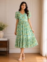 Blue Meadow Chiffon Midi Dress