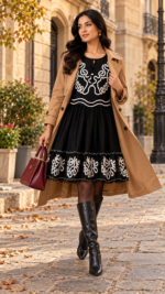 Midnight Charm Embroidered Cotton Dress - Image 4