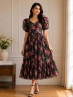 Midnight Rose Georgette Midi Dress
