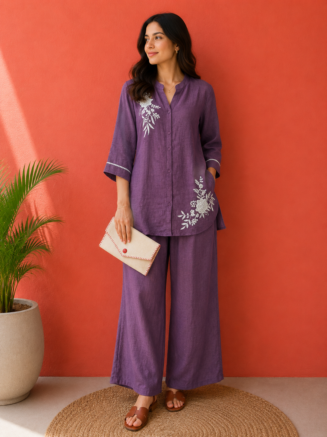 5F6AB1F2-EB0E-4AEE-8329-6A0A9E1071E6 Royal Orchid Embroidered Co-ord Set - Image 1