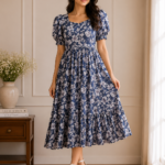Moonlit Bloom Georgette Midi Dress