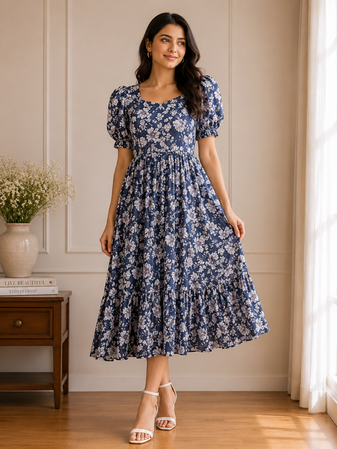 61A2425F-5DFE-4006-A3F8-1B741369AEAA Moonlit Bloom Georgette Midi Dress - Image 1