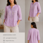 Lavender Bloom Embroidered Linen Shirt